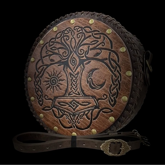🆕 Viking Inspired - “Tree of Life” - Vegan Leather Round Crossbody Bag - Tote 🪾 - Picture 1 of 9